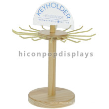 Shop Gewerbe Custom Logo Metall Haken Holz Zähler Top Single Layer Rotating Keyring Display Stand